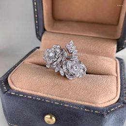 Cluster Rings 2023 Exquisite Big Flower Cubic Zirconia For Women 925 Silver Luxury Wedding Ring Promise Jewellery Valentine's Day Gift
