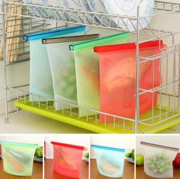Silicone Food Fresh Bag Wraps Fridge Storage Containers Refrigerator tool Kitchen Coloured Zip Bags 4 Colours
