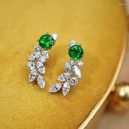 Stud Earrings Huitan Fancy Leaf Olive Shape For Women Fashion Green Cubic Zirconia Ear Piercing Wedding Party Jewellery