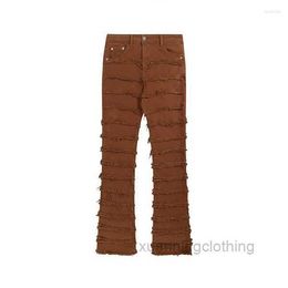 Men's Jeans High Street Striped Tassel Frayed Mens Ripped Pants Harajuku Baggy Denim Trousers Oversized Spring QG9E