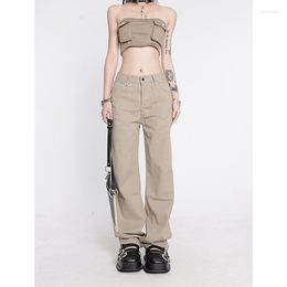 Women's Jeans Khaki Wide Leg Star Pocket Vintage Straight Pants High Waist Baggy Streetwear Casual Brown Denim Trouser Ladies