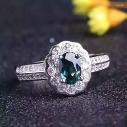 Cluster Rings Natural Blue Sapphire Gem Ring S925 Silver Gemstone Fashion Elegant Exquisite Round Women's Party Jewellery