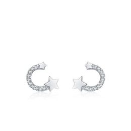 Charm S925 Sterling Silver Star Moon Zircon Earrings for Women, Japanese and Korean Temperament, Sweet Earrings, Ins Network Red Popular