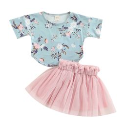 Clothing Sets 0-3Years Toddler Baby Girl 2Pcs Clothing Set Short Sleeve Floral Shirt Top Lace Skirt Outfit