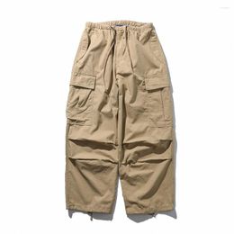 Pantaloni da uomo Uomini Pantaloni a pieghe casual Spring Casuali Solido multi-tasca sciolta elastica dritta elastica di carico kaki verde grigio