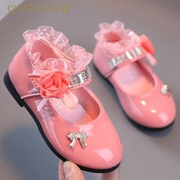 Sneakers Children Elegant Princess PU Leather Sandals Kids Girls Wedding Dress Party Beaded Shoes for Baby Girl 230814