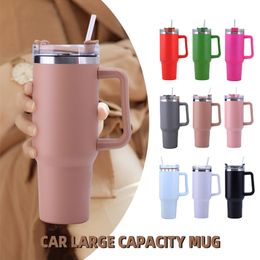 Tumblers 40oz Straw Coffee Insulation Cup With Handle Portable Car Stainless Steel Water Bottle LargeCapacity Travel BPA Free Thermal Mug 230814