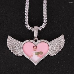 Pendant Necklaces Selling Hip-Hop Heart-Shaped Wing Filled With Zircon Love Couple Memory DIY Po Necklace