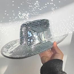 Party Hats Glitter Mirror Disco Cowboy Hat Stunning Disco Ball Hats For DJ Glitter Sequins Cowboy Hat Cap For Club Stage Bar Party Dance 230814