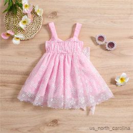 Girl's Dresses Kid Baby Girls Princess Dress Summer Casual Floral Sleeveless Bow Mesh Dress for Beach Party Wear R230815
