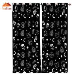 Sheer Curtains Halloween Black Witch Skull Moon Divination Window Living Room Outdoor Fabric Drapes Curtain Home Decor 230815