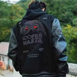 Men's Jackets 2023 New America Vintage Masked Embroidery Pattern Baseball Uniform Jacket Men's Hip Hop Rock Loose Fashion Street Jacket Z230816