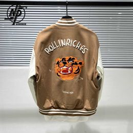 Hip Hop Varsity Jacket Men Patchwork Tiger Embroidery Bomber Jackets Couple Street Harajuku Oversize Flocking Coats Spring HKD230815