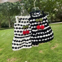 Dog Apparel Pet Sling Dress Yorkshire Autumn Winter Warm Hand Knitted Sweater Black White Cherry Clothes For Small Dogs