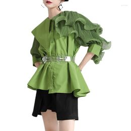 Women's Blouses 2023 Summer Luxury Designer Three-dimensional Ruffled Folds Irregular Patchwork Loose Short Sleeve Blouse Shirt Women With