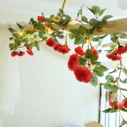 Decorative Flowers 2m LED Artificial Silk Rose Flower Rattan Vine String Light Fake Lights Garland For Home Wedding Decoration