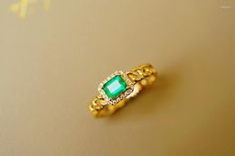 Cluster Rings Solid 18K Gold 0.55ct Nature Emerald Gemstones For Women Fine Jewelry Presents The Six-word Admonition