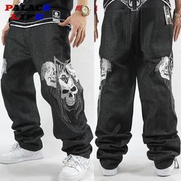 Men's Jeans Hip Hop Skeleton Embroidered Denim Jeans Men Straight Baggy Loose Trousers Streetwear Men Clothing Plus Size Jeans 230814