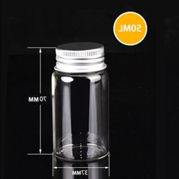 50ML Clear Glass Empty Bottles Aluminium Screw Cap Message Wishing Candy Makeup Cosmetic Sample Bottles Jar Essential Oils Vial Contain Qonf