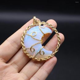 Charms 1Pcs Random Necklace Pendant Natural Stone Moon-Shaped Winding Pendat For Jewelry Making DIY Bracelet Earring Accessory