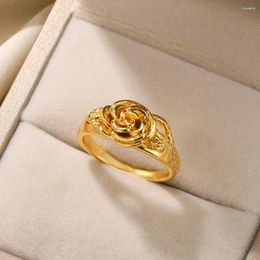 Wedding Rings Delicate Gold Colour Rose Flower For Women Girl Gifts Copper Jewellery Romantic Valentine's Day