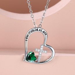 Pendant Necklaces Bulk Hollow Big Heart Cross For Women Silver Colour Blue Green Red Yellow Zircon Wedding Birthday Party Jewellery