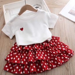 Clothing Sets kids clothes girls Girls' suit summer new love short sleeve dot cake dress two-piece fashion clothes girls clothes