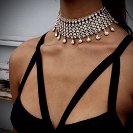 Pendant Necklaces Wild Full Brilliant Crystal Choker Necklace Indian Bib Statement Necklaces for Women Lady Party Jewellery 230815