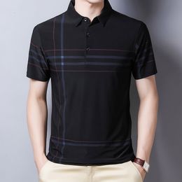 Mens Polos Ymwmhu Fashion Slim Men Polo Shirt Black Short Sleeve Summer Thin Streetwear Striped Male for Korean Clothing 230815