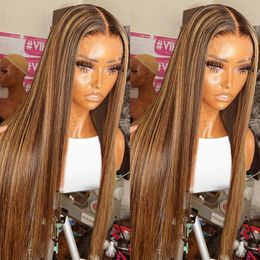 30 Inch Straight Highlight Lace Front Human Hair 220%density 13x4 Lace Frontal Wigs Brazilian Remy 13x6 Honey Blonde Coloured Wigs for Women