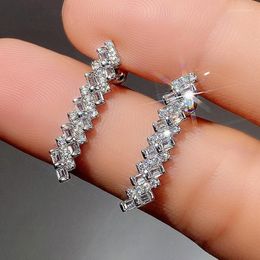 Stud Earrings Simple Stylish Geometric Shaped Long For Women Full Dazzling Crystal CZ Wedding Party Delicate Ear Jewellery