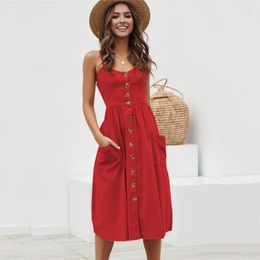 Casual Dresses Sigutan Elegant Button Women Polka Dots Red Cotton Midi Dress Summer Female Lady Beach Vestidos