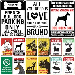 Warning Beware Plaque Metal Vintage Tin Sign Dog Pin Up Shabby Decor Caution Dog Metal Signs Vintage Bar Pet Animal Room Home Funny Wall Decoration 30X20CM w01