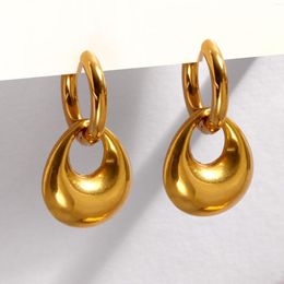 Dangle Earrings Gold Plated Smooth Waterdrop Drop For Women Stainless Steel Circle Hoop Earring Huggie Ear Buckle Jewelry