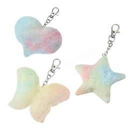 Soft Colourful Plush Keychain Peach Heart Star Butterfly Fur Ball Pendant Keyring For Women Girl Backpack CharmCar Hanging Access