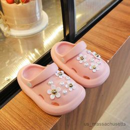 Slipper Kids Slippers for Girls Cute Flower Pearl Beach Shoes Summer Boys Flip Flops Indoor Slippers Soft Slip Slides R230815