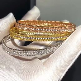 Bangle S925 Sterling Silver High Quality Luxury Brand Sparkling Single Row Diamonds Bangle Bead Bracelet Fashion Jewelry For Women Gift 230815