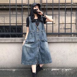 Women's Vests Denim Vest Spring Autumn Solid Sleeveless Wild Tops Mid Long Button Jacket Women Jeans Female 2023