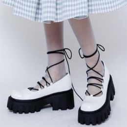 Dress Shoes Round Toe Platform Women Thin Straps High Heels Mary Janes Pumps Shallow Mouth Chaussure Femme Japan Harajuku Tacones