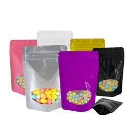 Packing Bags Self Sealing Package Bag Window Stand Up Gift Dried Food Fruit Tea Nut Packaging Pouches 100Pcs/Pack Drop Delivery Offi Dhpmv
