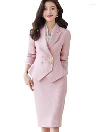 Two Piece Dress Elegant Autumn Winter Ladies Skirt Suit Women Black Blue Pink Female Formal Set Blazer For Business Work Wear