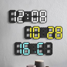 Wall Clocks 3D LED Digital Clock Decor Glowing Night Mode 3 Alarms Electronic Table Time Temperature For Living Room