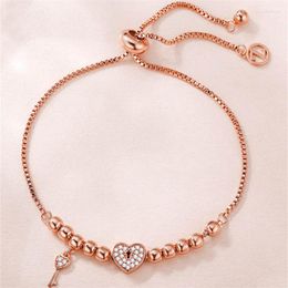 Link Bracelets PANJBJ Fashion Silver Color Heart-shaped Key Round Bead Bracelet Women's Simple Ins Light Luxury Niche Design