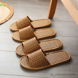 Slipper Spring and summer bamboo woven rattan and lovers straw mat slippers indoor wooden floor home slippers R230815