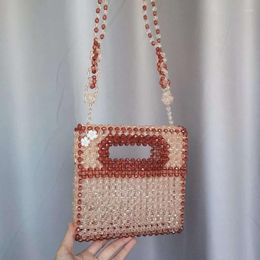 Evening Bags Pink Spliced Beaded Knitted Handbags For Women Fashion INS Elegant Texture Women's Crossbody Bag Premium Crystal