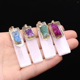 Pendant Necklaces Natural Crystals Stones Cube Pendants Amethyst Clear Quartz Stone Charms For Jewellery Making DIY Women Gift
