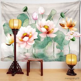 Tapestries Dead Leaves Lotus Tapestry Wall Hanging Art Nature Plant Hippie Home Decor Background Fabric R230815