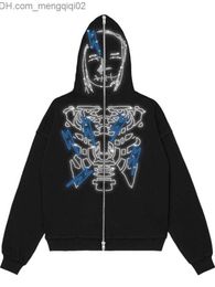 Men's Hoodies Sweatshirts Gothic Grunge Harajuku Women's Hoodie 2023 Gothic Rhinestone Skeleton Graphic Long Sleeve Sweatshirt Clothing Z230818