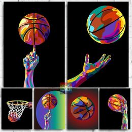 Canvas Painting Sport Basketball Pop Art Colour Abstract Basketball Poster And Prints Wall Art Picture Morden Pop Art Wall Boys Bedroom Living Room Decor Wo6