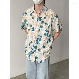 Men's Casual Shirts E-BAIHUI Summer Flower Shirt Loose Korean Version Lapel Print For Men Turn-down Collar Retro Chic Couple Style Tops